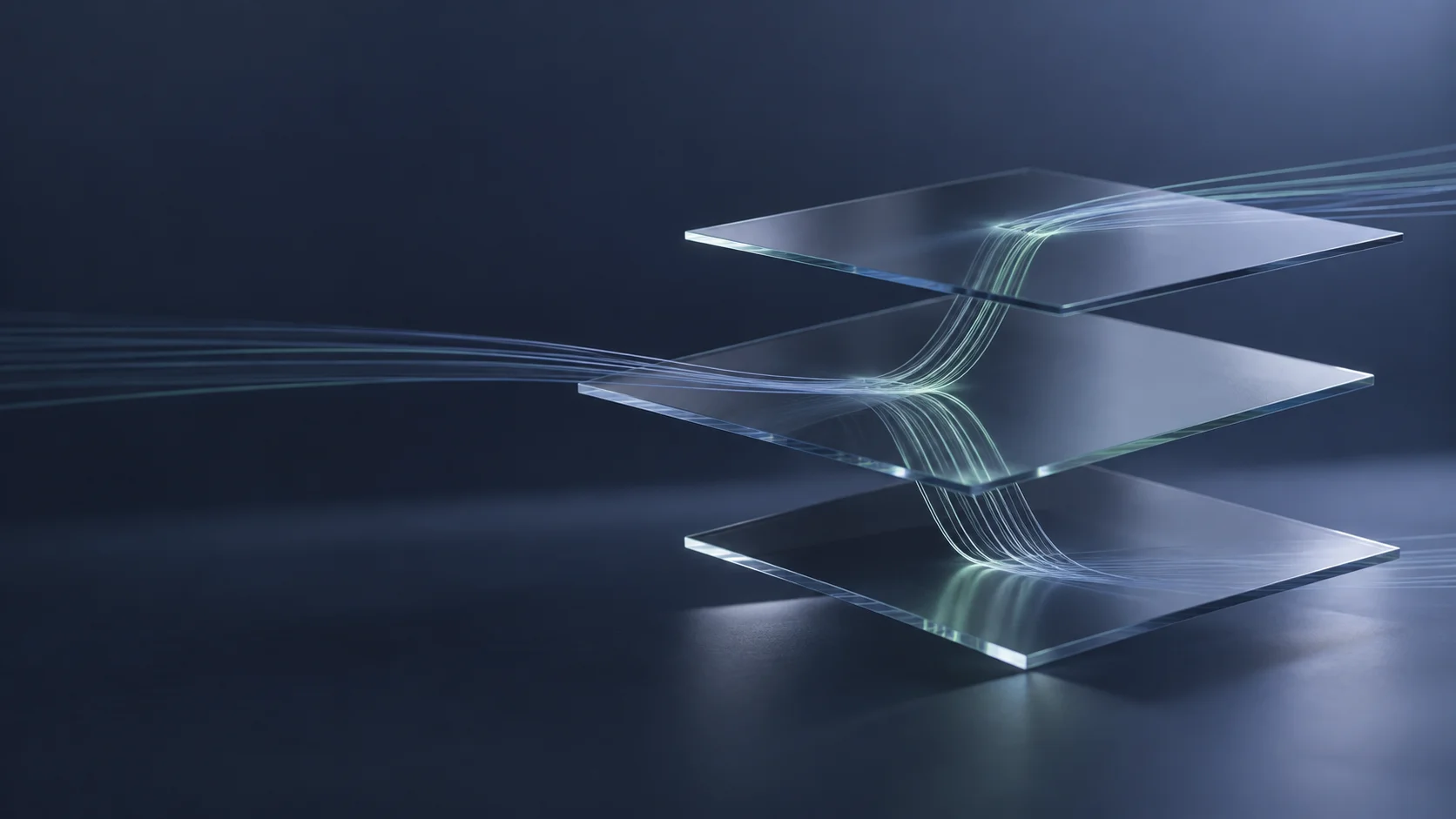 Composição abstrata em azul escuro de camadas e conexões digitais
